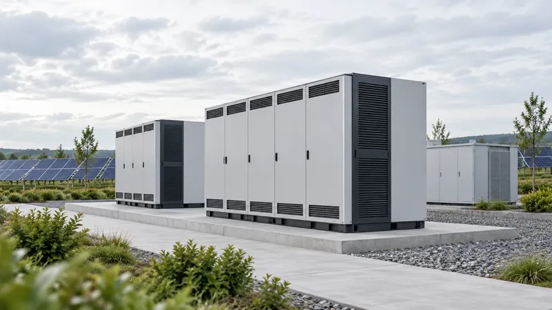 Batteriespeicher-Container neben einer Solaranlage