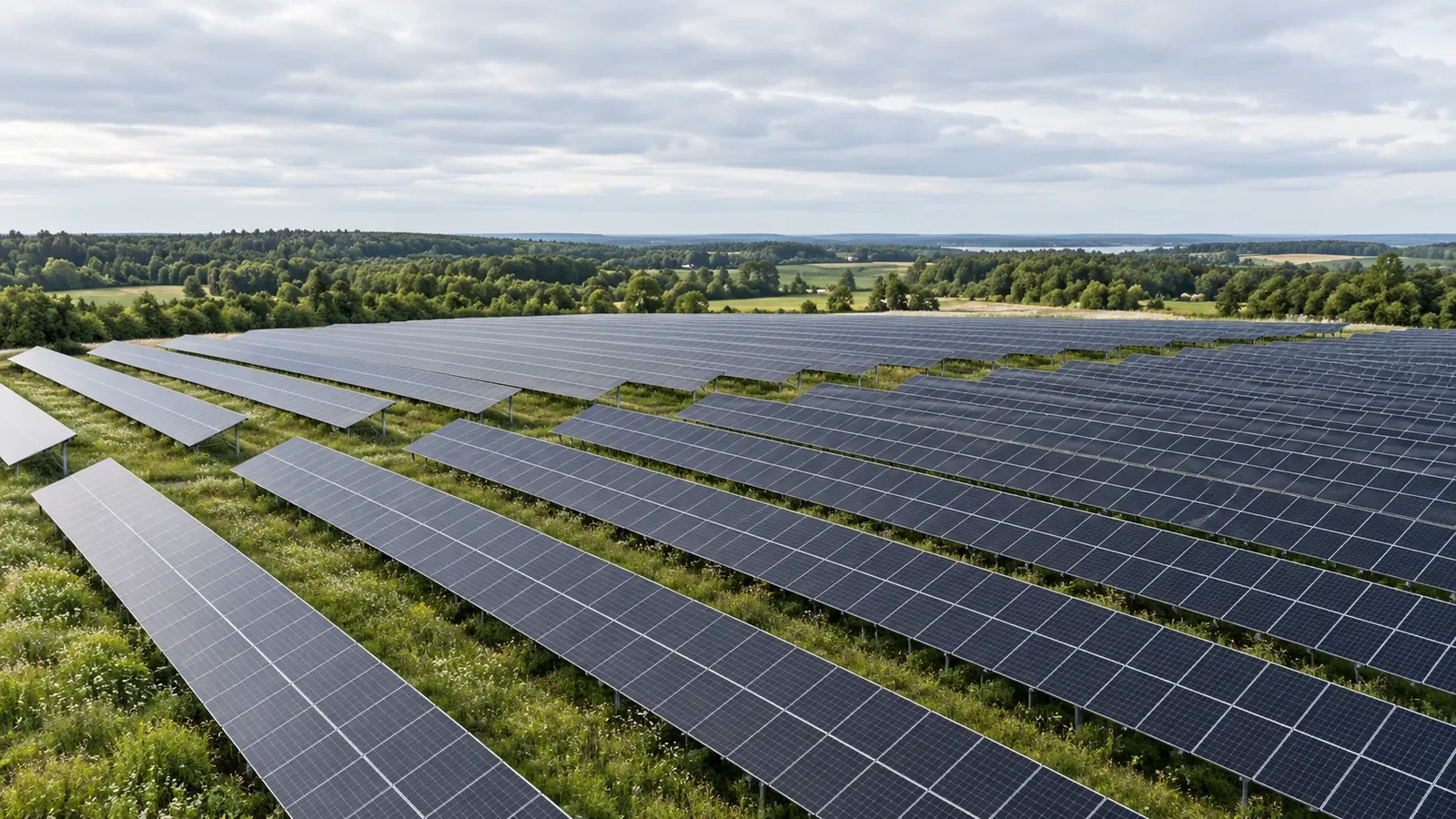Photovoltaik-Freiflächenanlage in hügeliger Landschaft